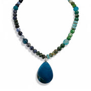 Love Lisa Worry Stone agate Oval Necklace teal gemstone statement necklace for relaxation