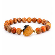 Worry Stone Sea Sediment Jasper Bracelet in Orange with heart-shaped worry stone focal bead and gold-tone accents