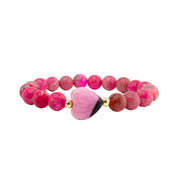 Worry Stone Sea Sediment Jasper Bracelet in Pink with heart-shaped worry stone focal bead and gold-tone accents