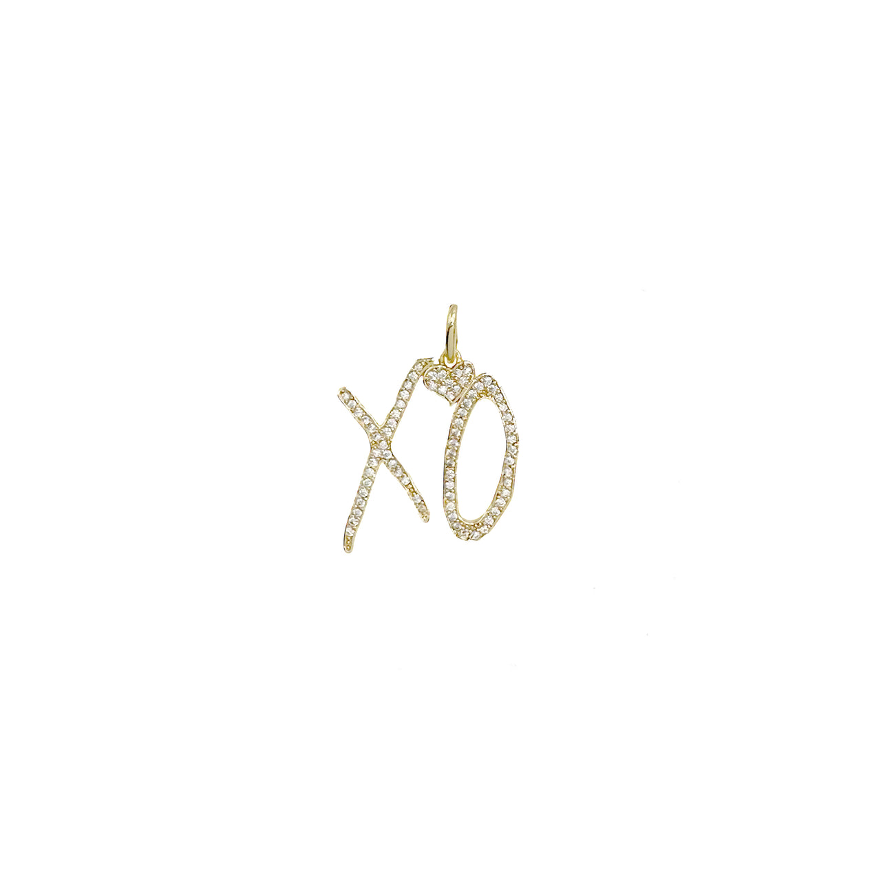 Gold XO Pave Pendant Charm – front view with micro pave crystals