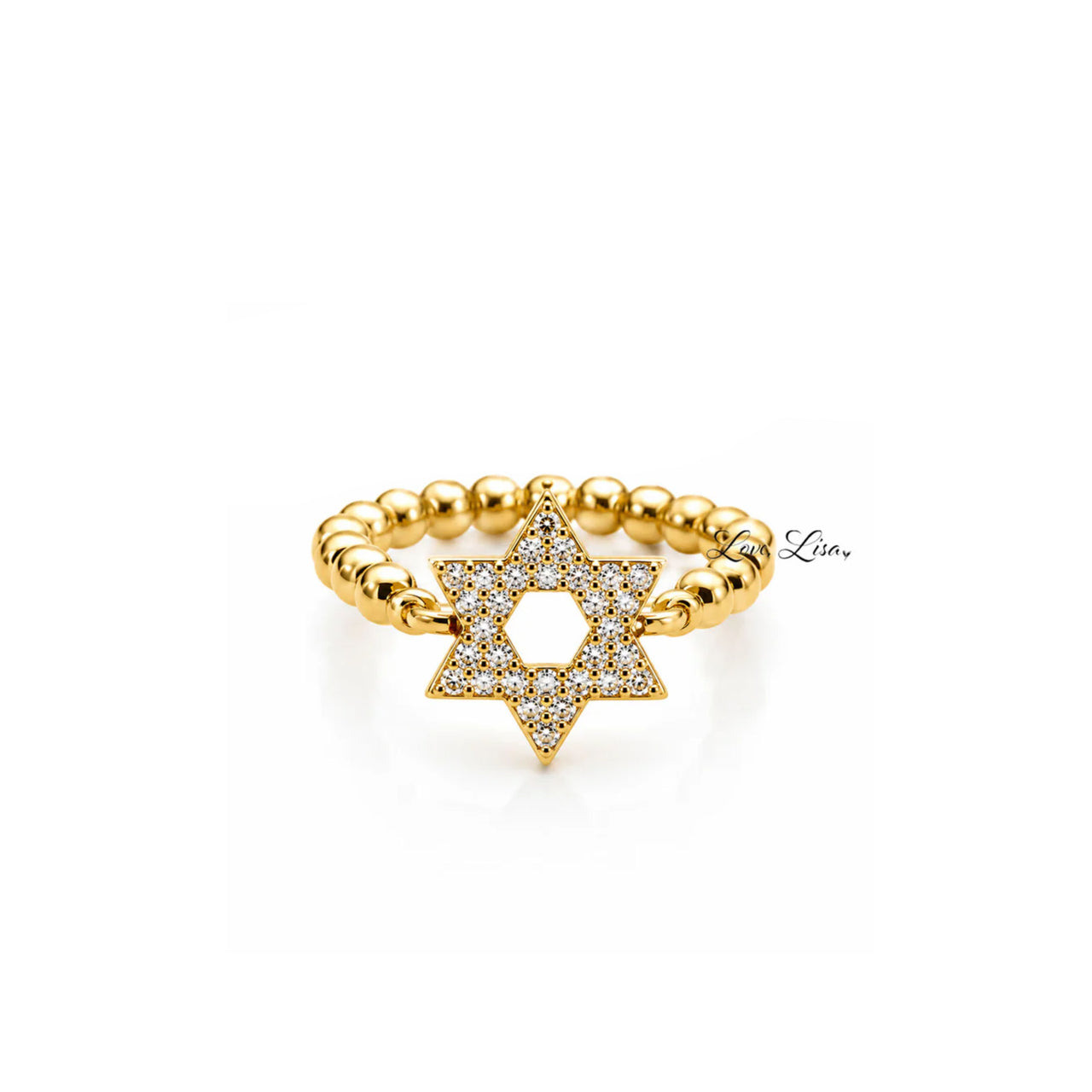Love Lisa Zahav Star of David Stretch Ring in gold with polished 3mm beads and pavé Star of David charm