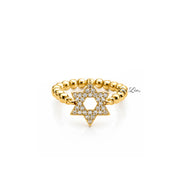 Love Lisa Zahav Star of David Stretch Ring in gold with polished 3mm beads and pavé Star of David charm