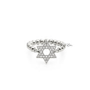 Zahav Star of David Stretch Ring in silver with polished 3mm beads and pavé Star of David charm
