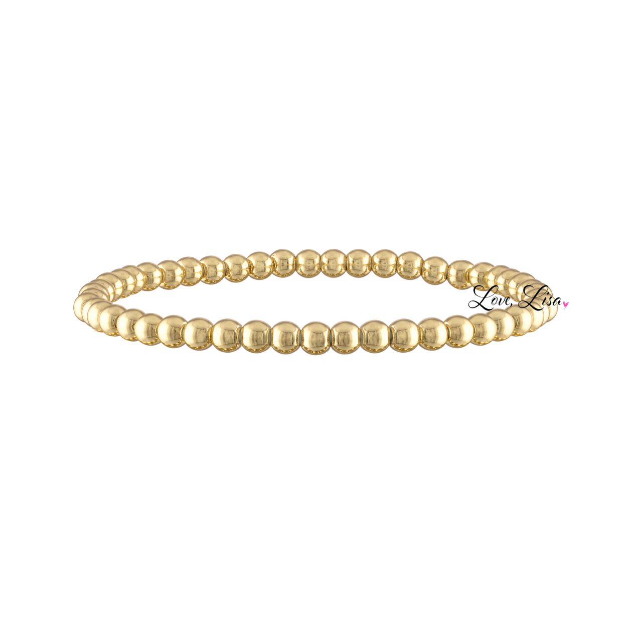 A gold-colored metal beaded bracelet with a smooth, shiny finish.