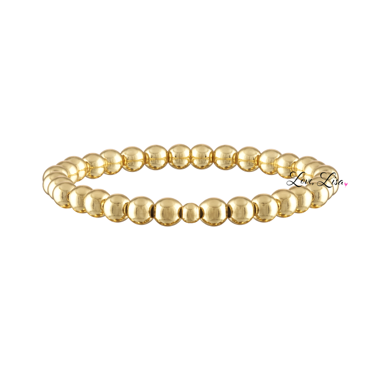 6mm beaded bracelet gold polished brass stretch bracelet love lisa