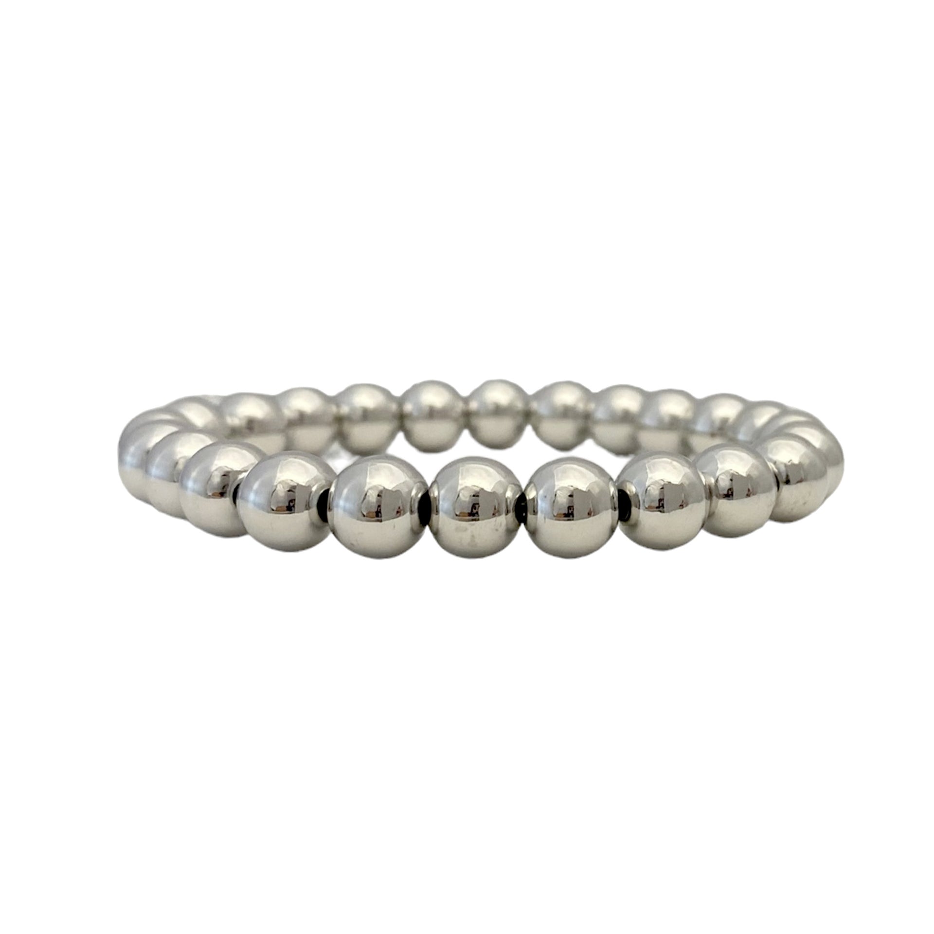 8mm beaded bracelet silver polished beads stretch bracelet love lisa