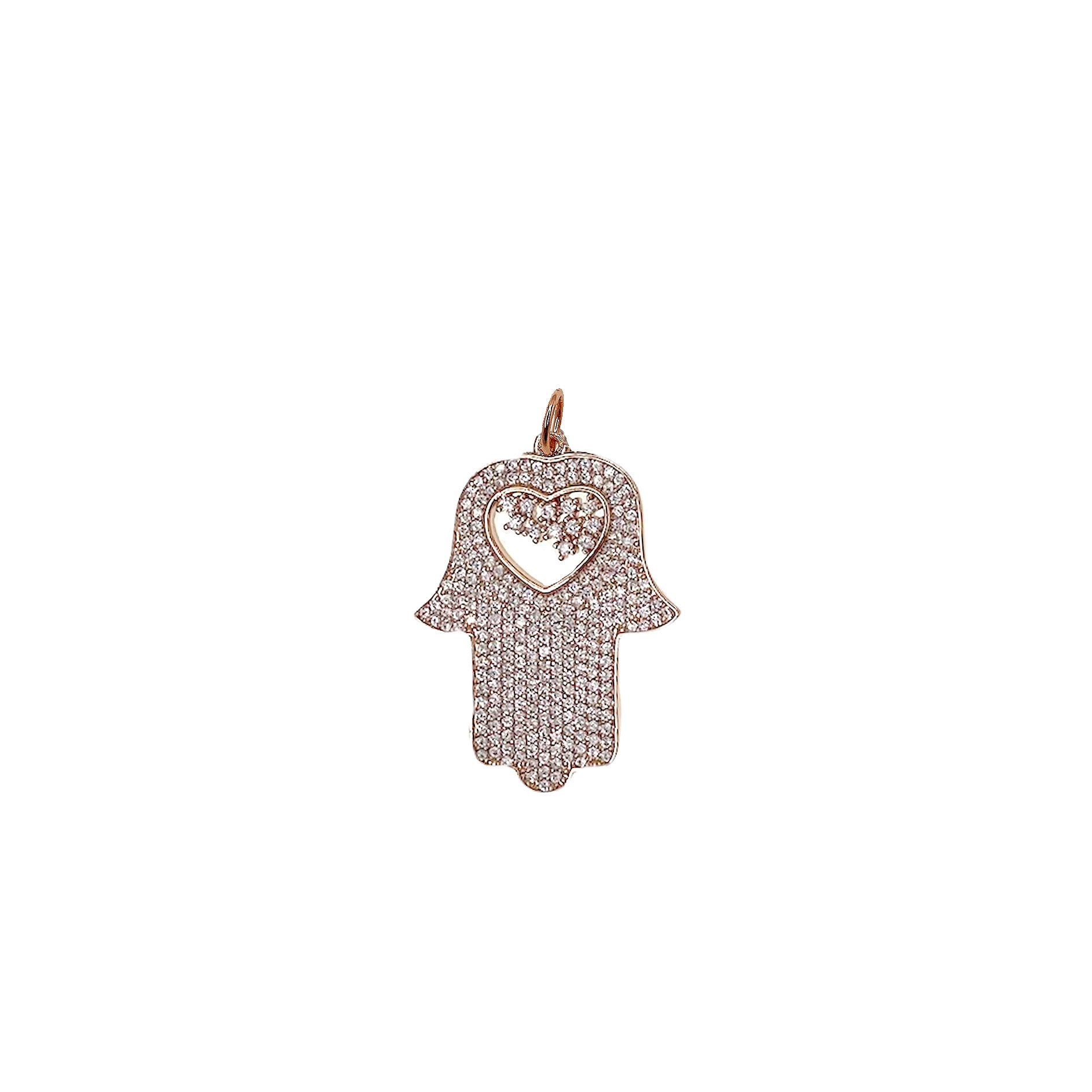 Rose gold Hamsa charm with protective crystal design