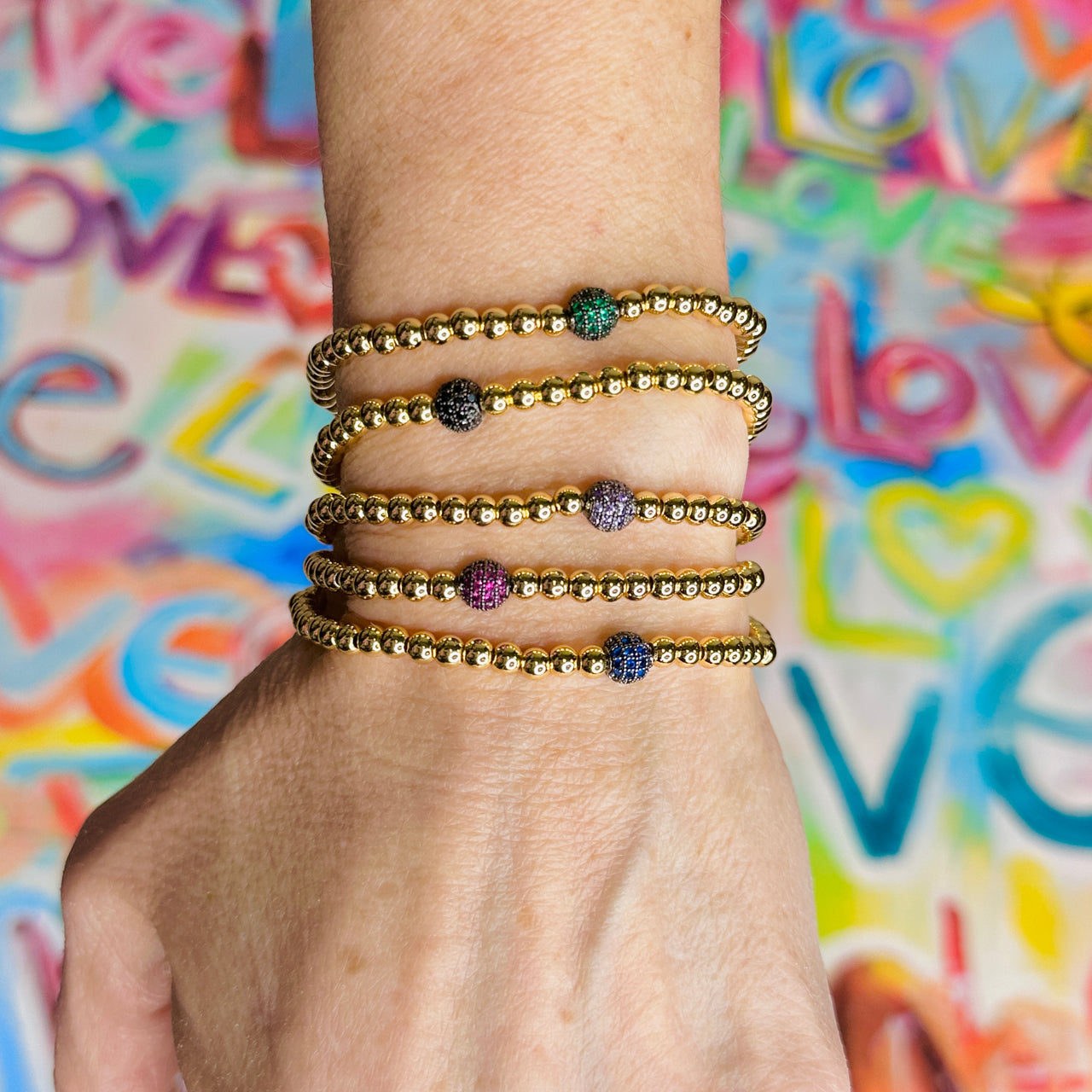 Diana Six Stack of Colorful Pave Beaded Bracelet