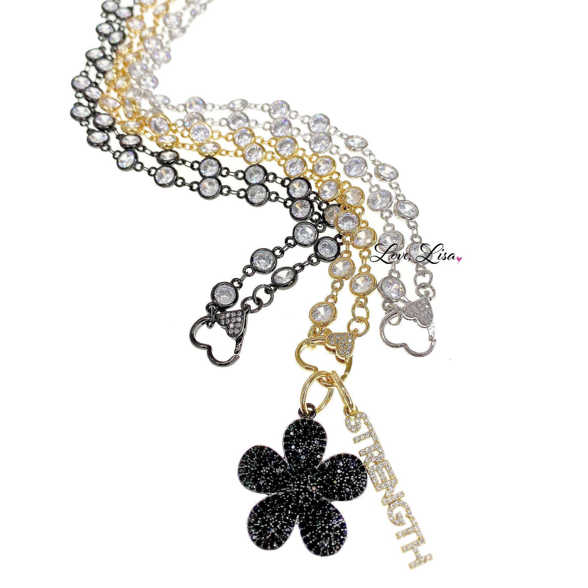 gold and silver Amanda chain necklaces with heart toggle