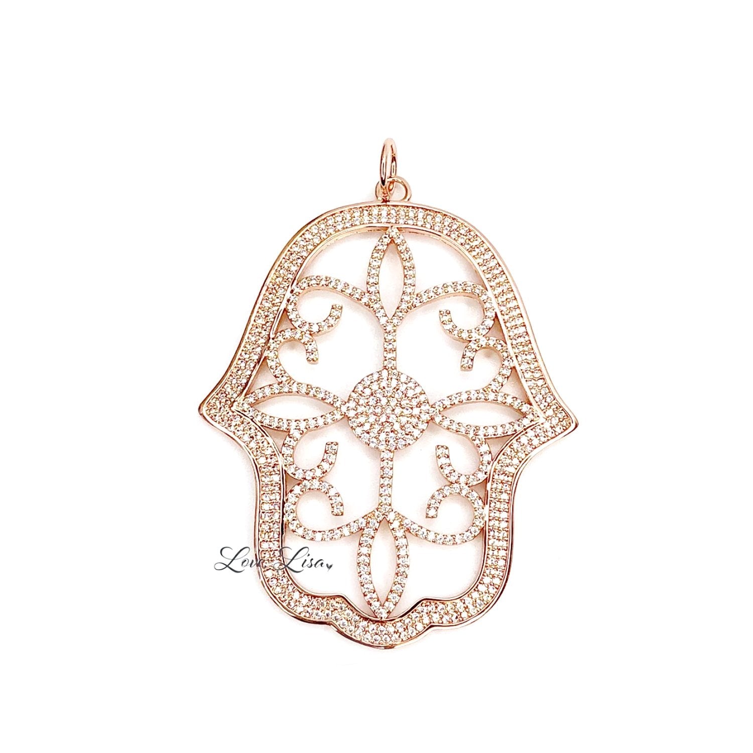 Rose gold hamsa charm with delicate filigree detailing