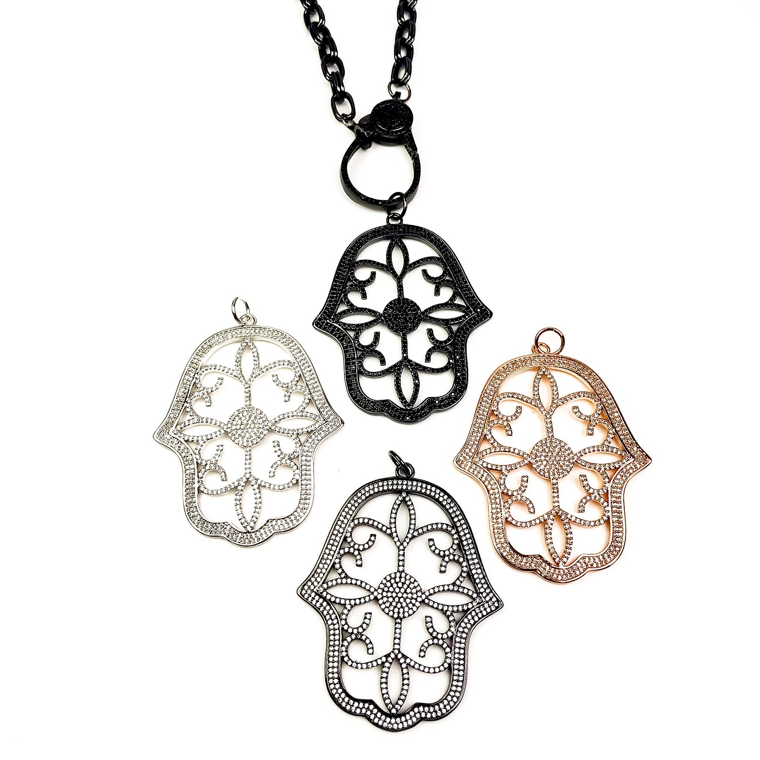 Sparkling hamsa pendant for spiritual protection in all finishes