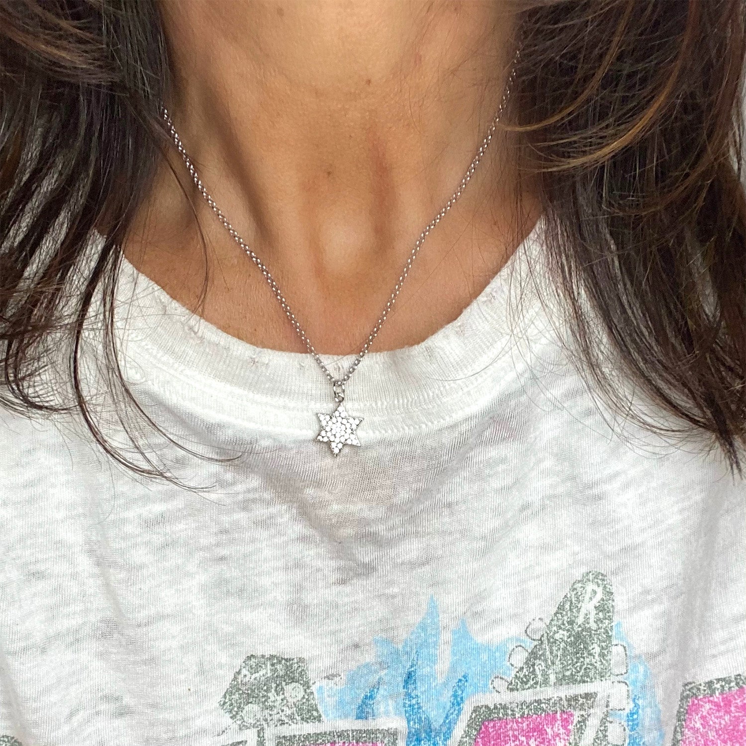 amy star of david necklace silver pave charm worn on model love lisa
