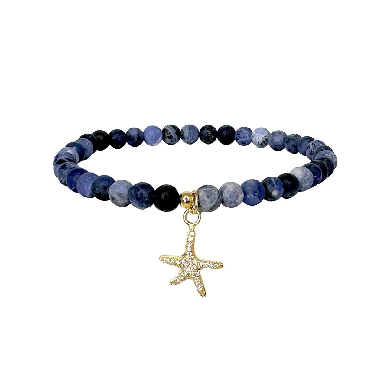 andrea starfish beaded anklet with blue gemstone beads and gold pave starfish charm by love lisa