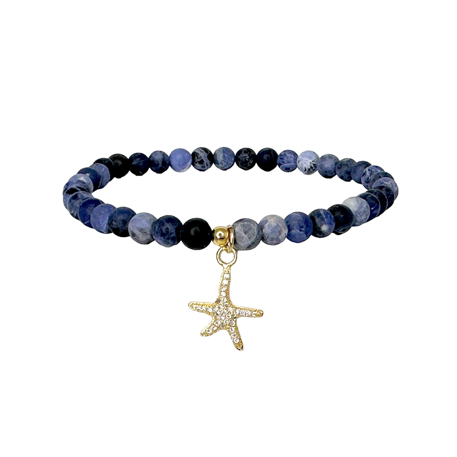 andrea starfish beaded anklet with blue gemstone beads and gold pave starfish charm by love lisa