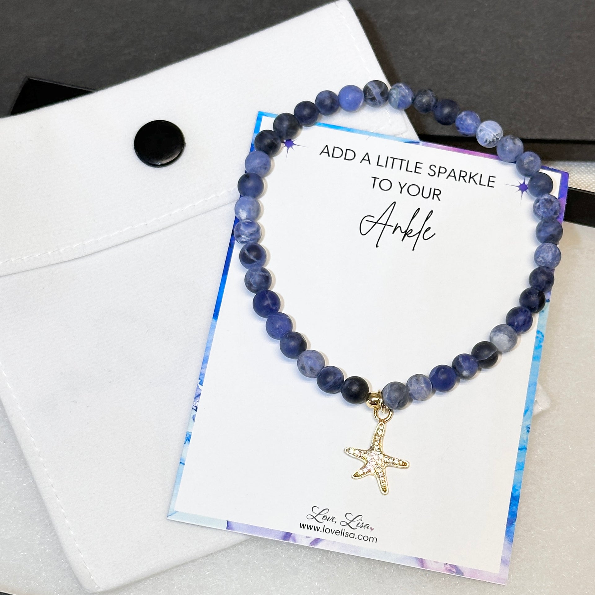 andrea starfish beaded anklet on love lisa jewelry card blue gemstone design gift ready