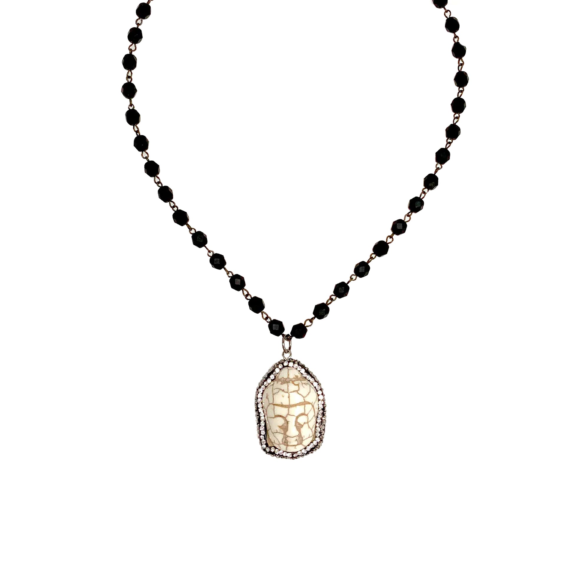 angelina buddha necklace with black beaded chain