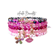 stack of anklets including cotton candy lips style love lisa

