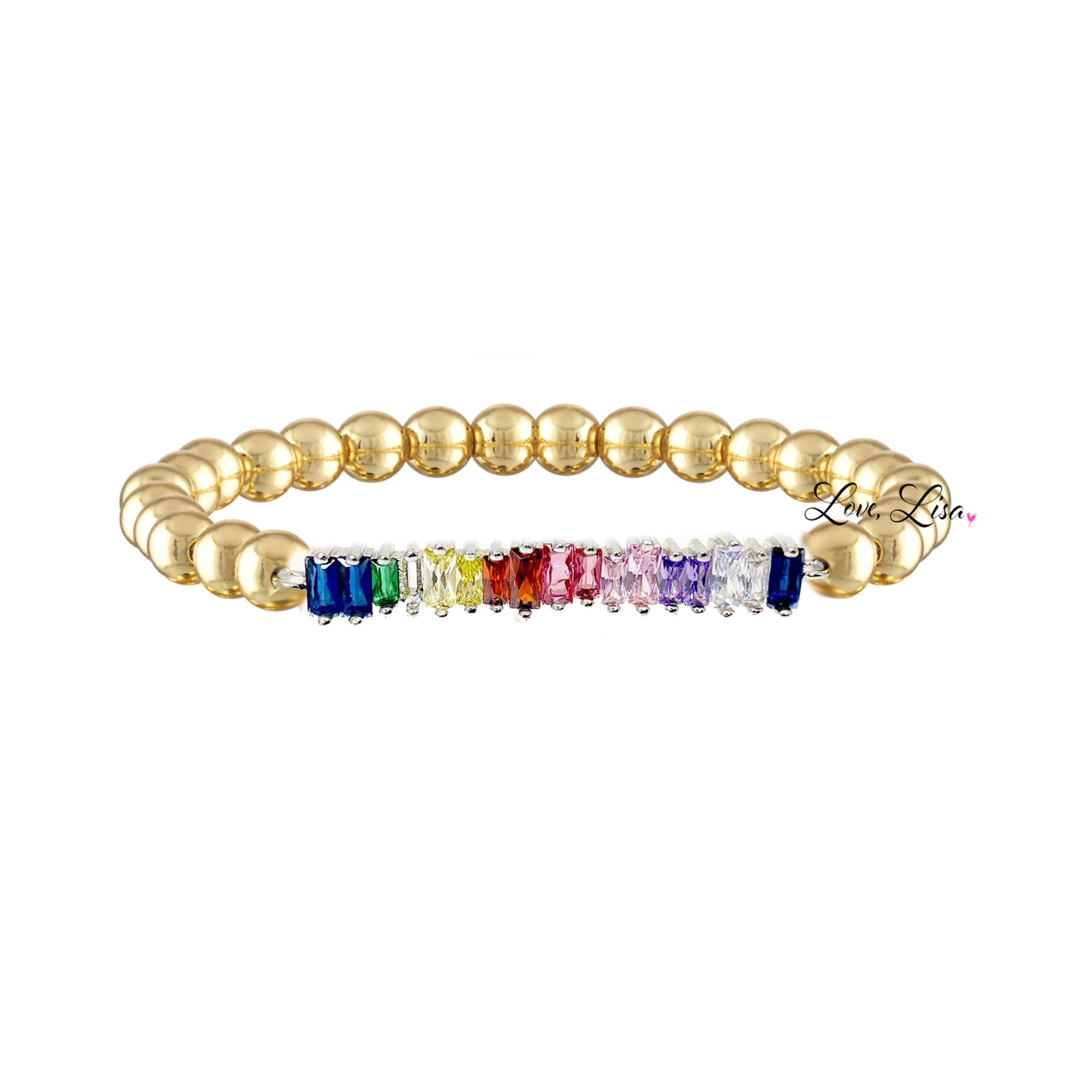 baguette stretch beaded bracelet gold rainbow crystals statement jewelry love lisa