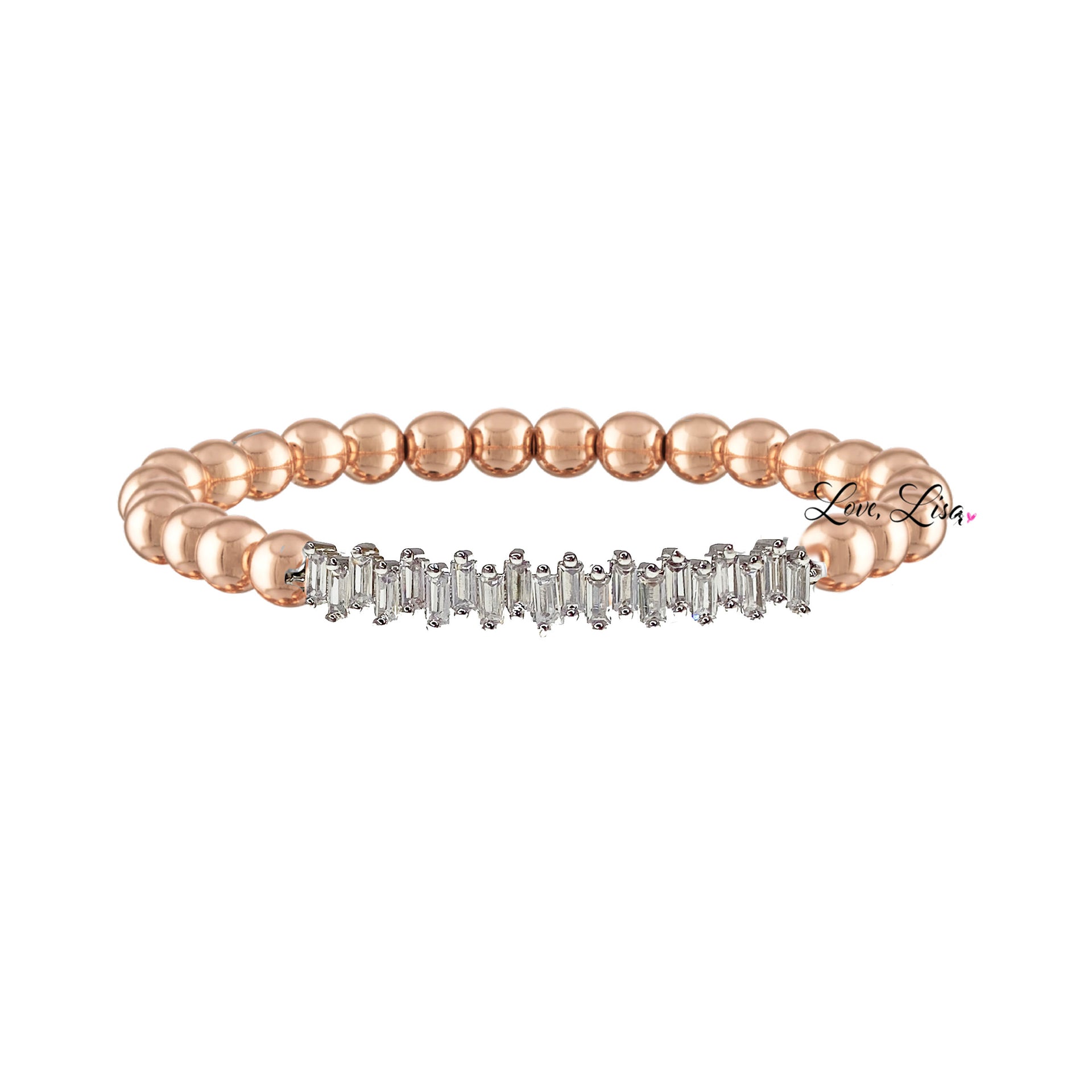 baguette stretch beaded bracelet rose gold with baguette crystal design love lisa