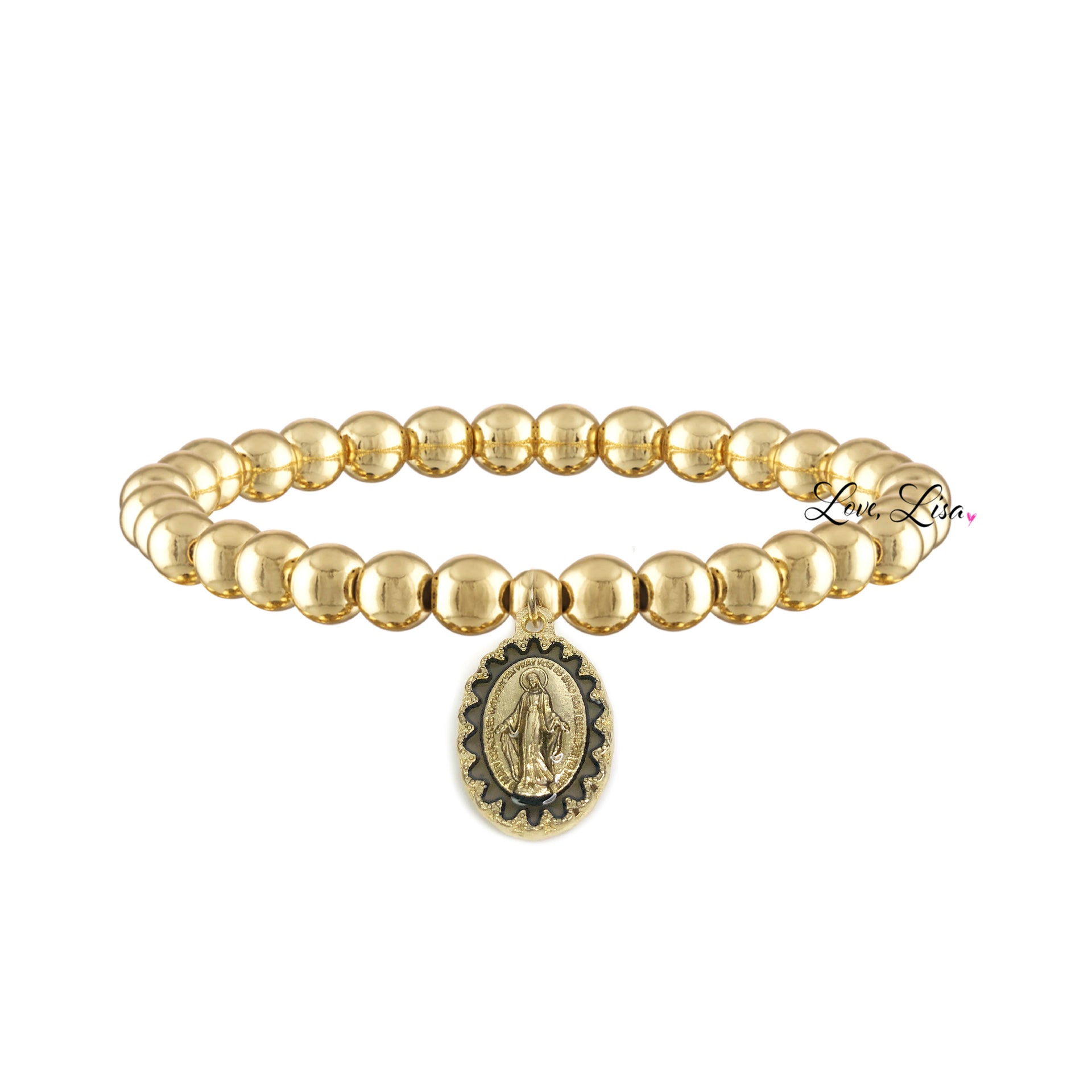 beautiful blessed miraculous beaded bracelet gold stretch bracelet with miraculous medal charm by love lisa jewelry