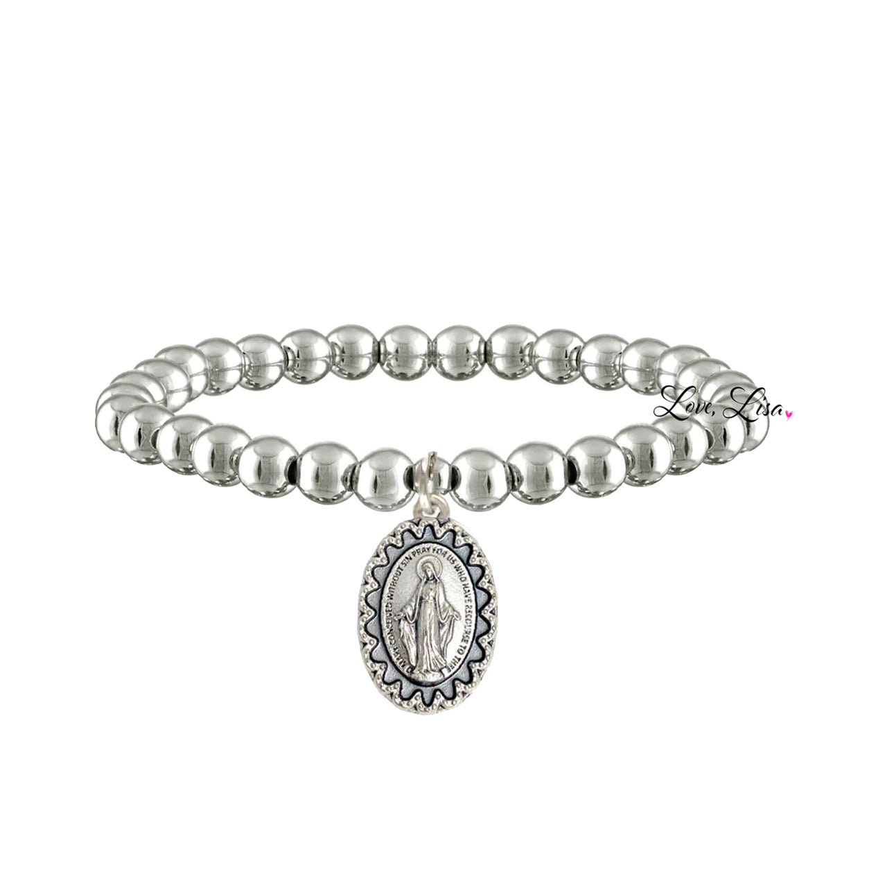 beautiful blessed miraculous beaded bracelet silver stretch bracelet with miraculous medal charm by love lisa jewelry