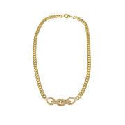 Gold pave link chain necklace close-up on white background