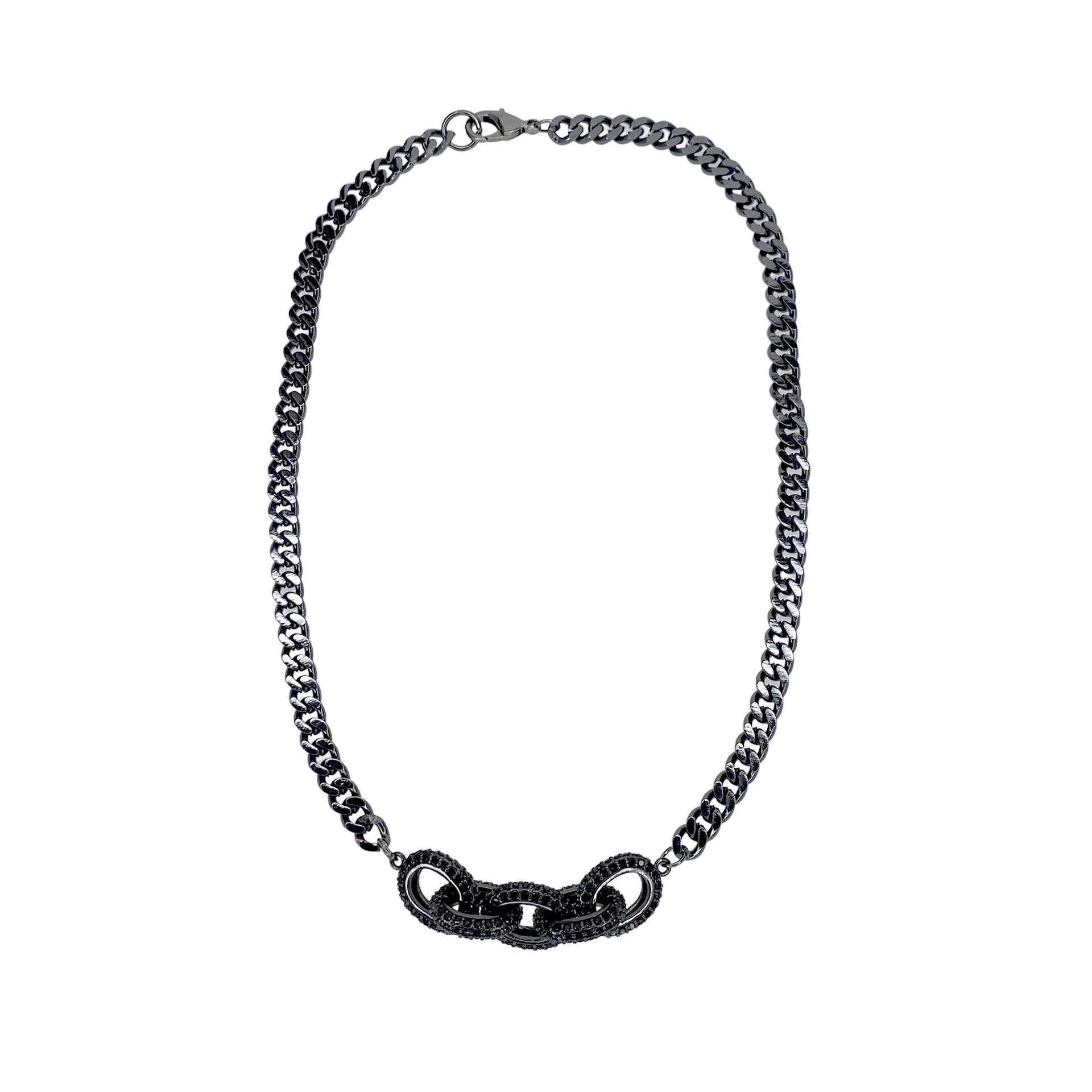 love lisa bianca pave link chain necklace in gunmetal black