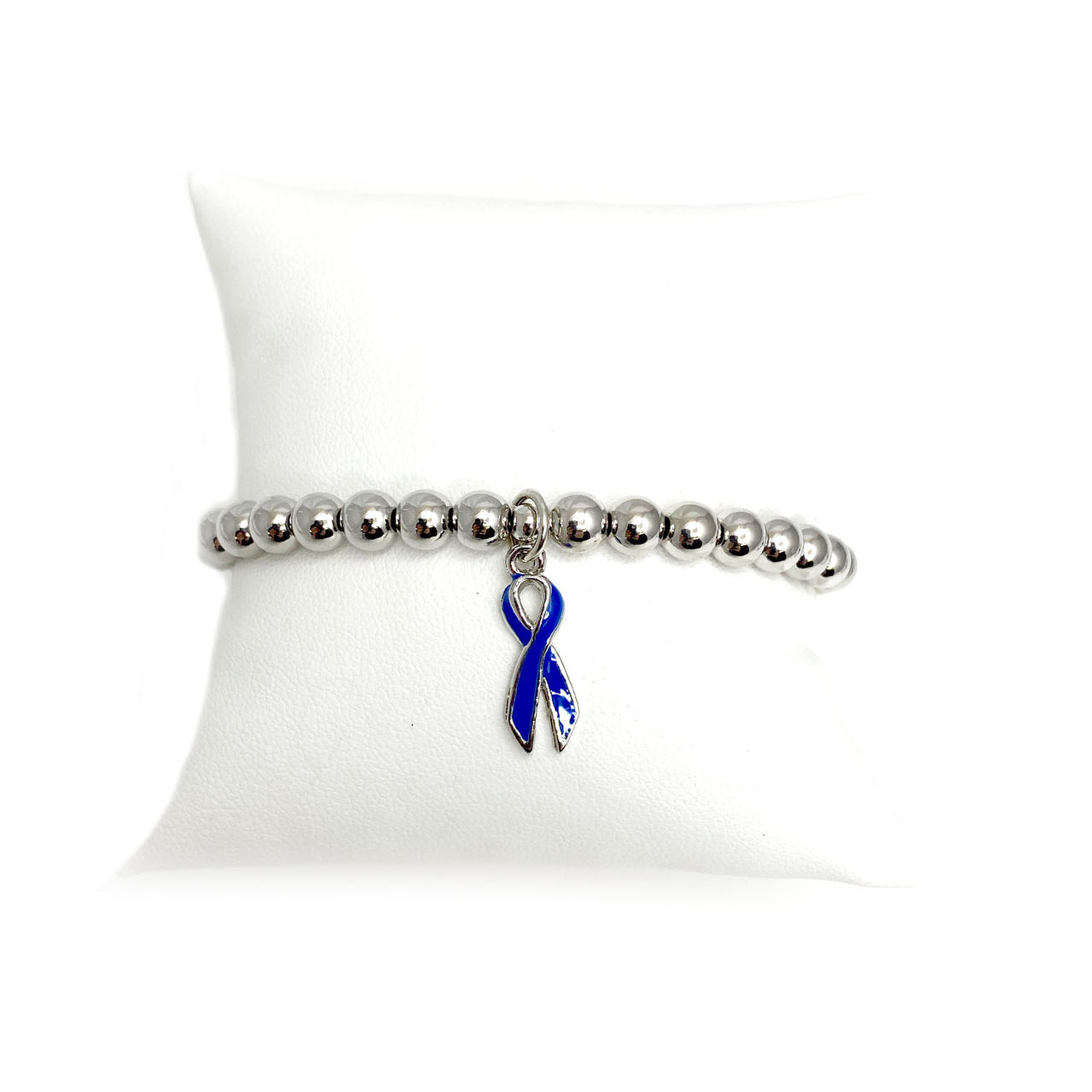 Blue Ribbon Awareness Beaded Bracelet