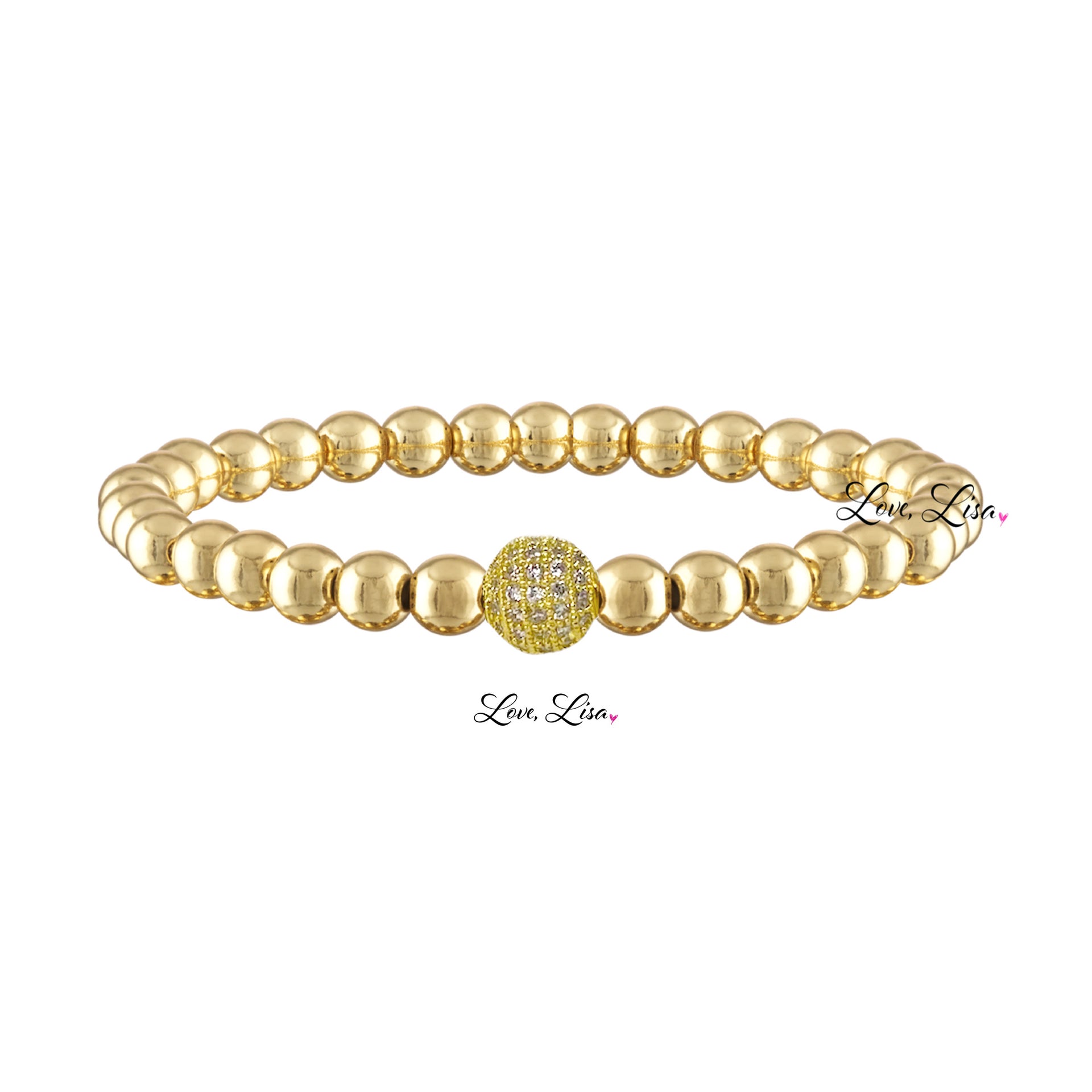 Gold beaded pave ball bracelet