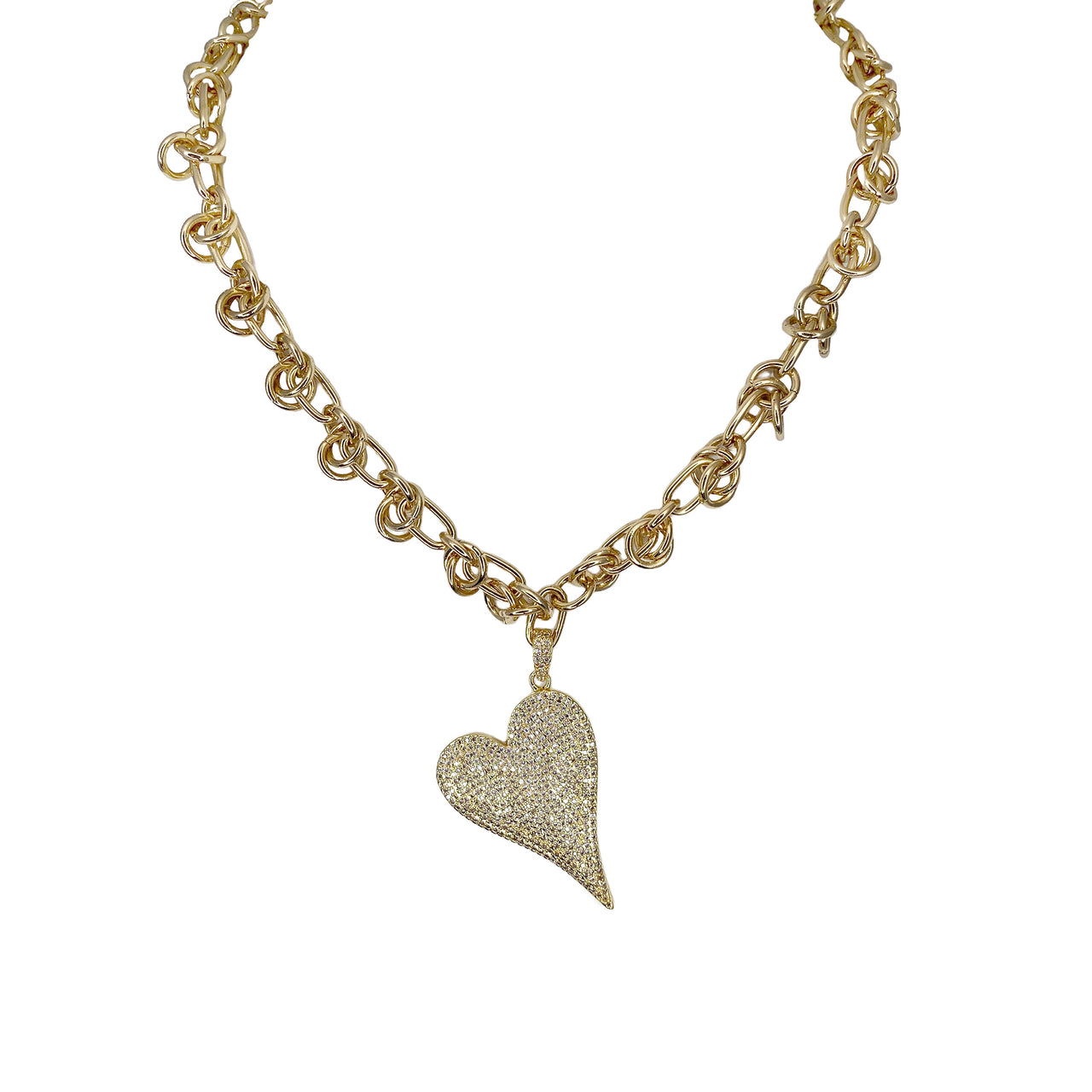 carrie love knot heart necklace gold barbed wire chain with pave heart charm by love lisa jewelry