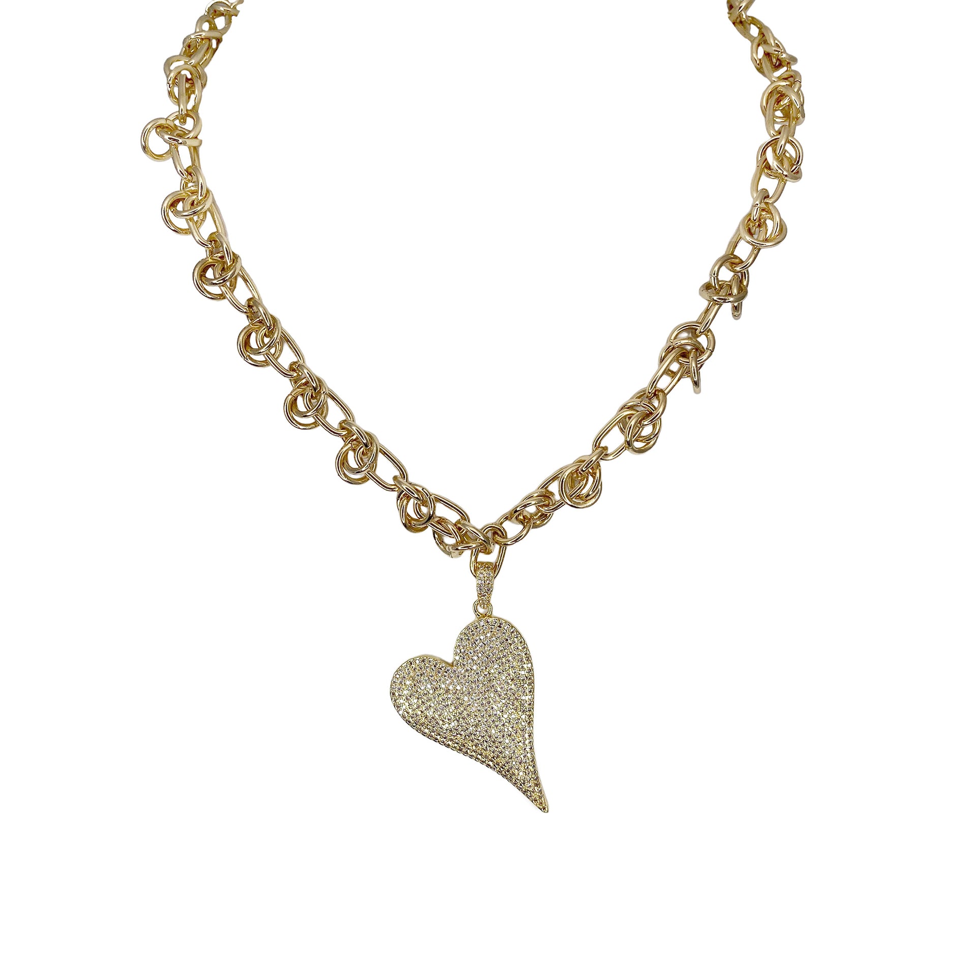 carrie love knot heart necklace gold barbed wire chain with pave heart charm by love lisa jewelry