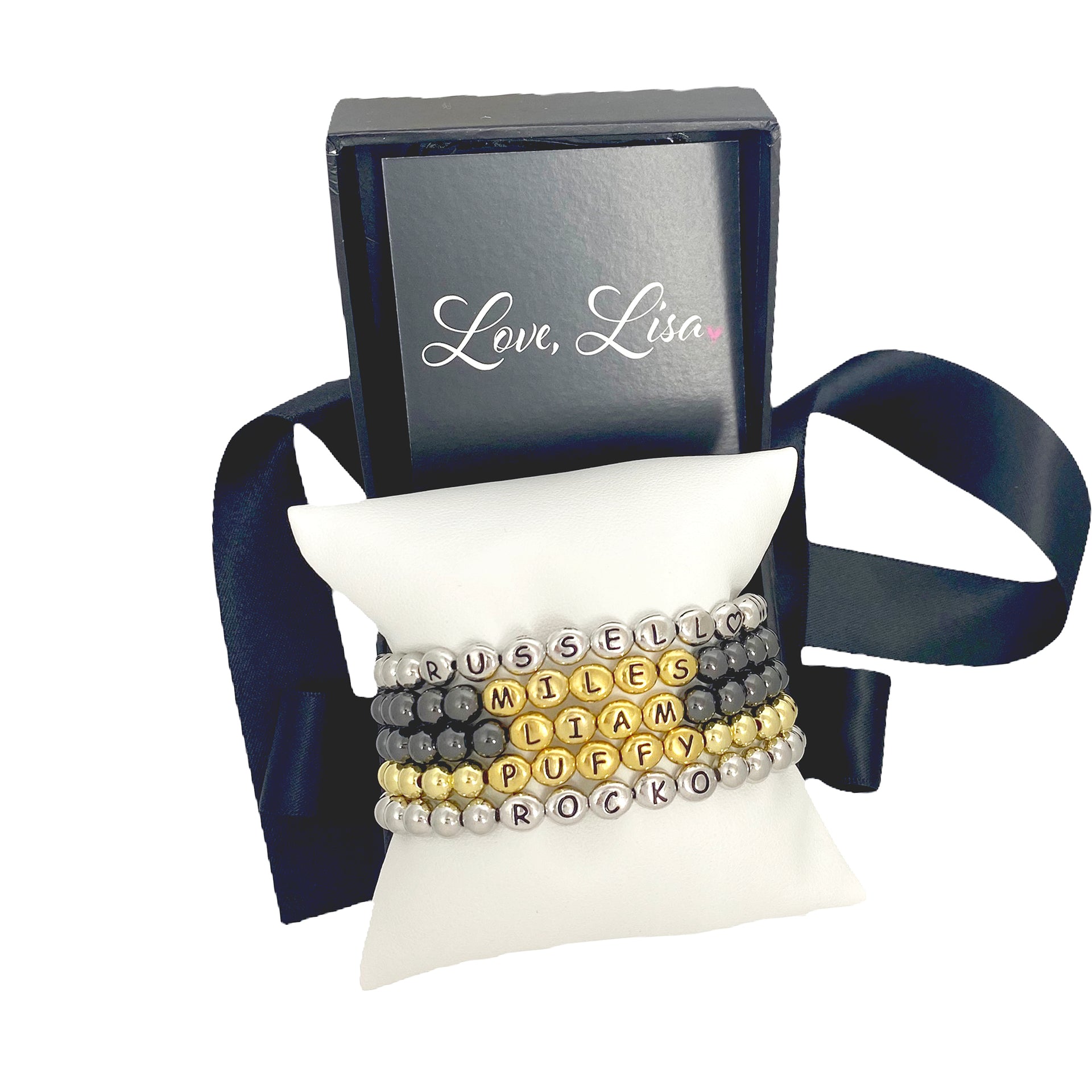 stack of carrie personalized bracelets