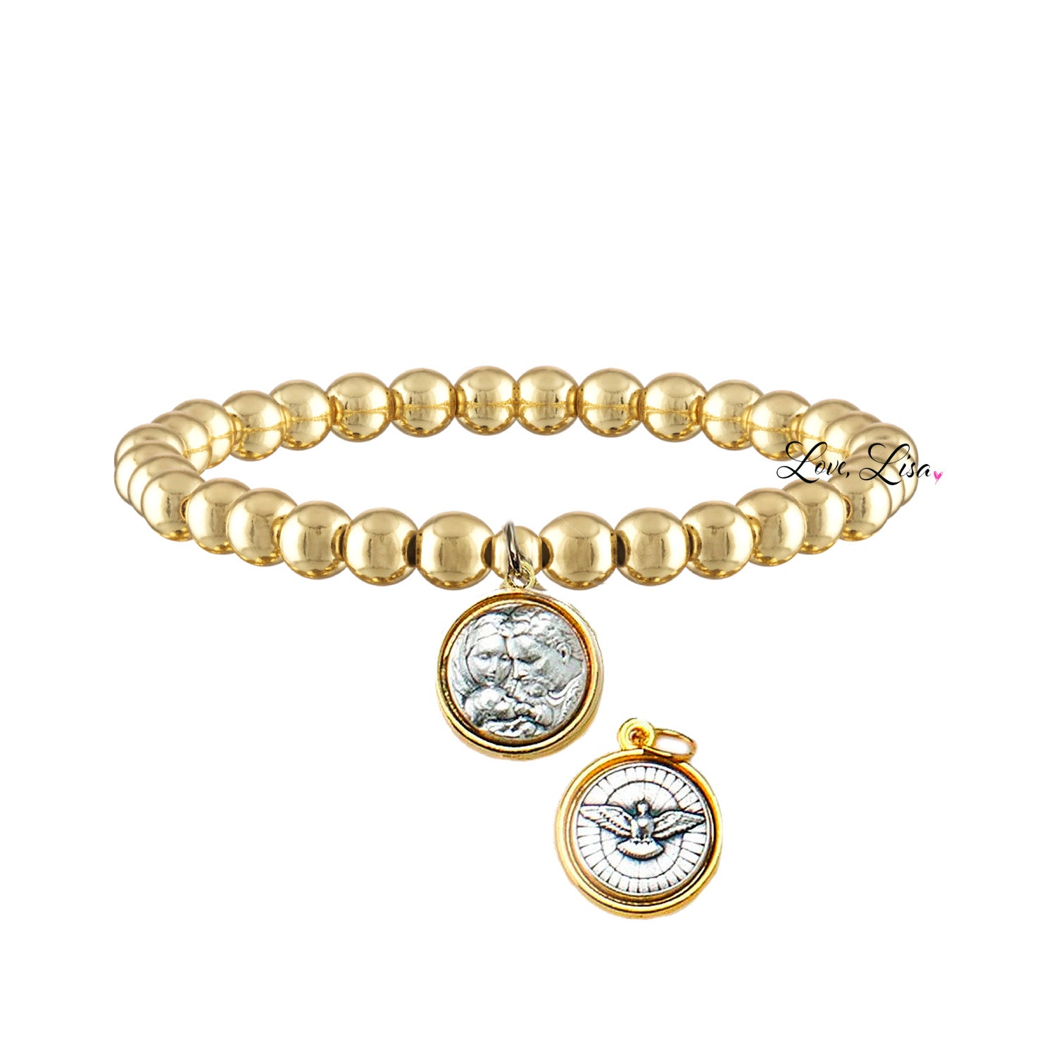 catholic medal saint beaded bracelet holy family gold bracelet catholic jewelry by love lisa
