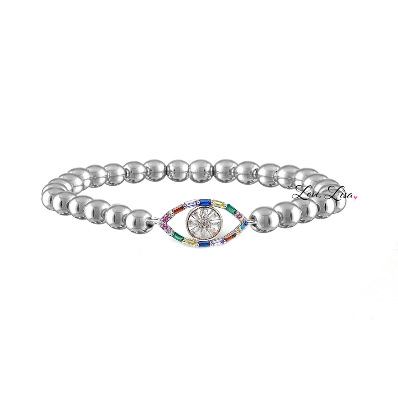 cheryls colorful chic evil eye beaded bracelet in silver with crystal evil eye