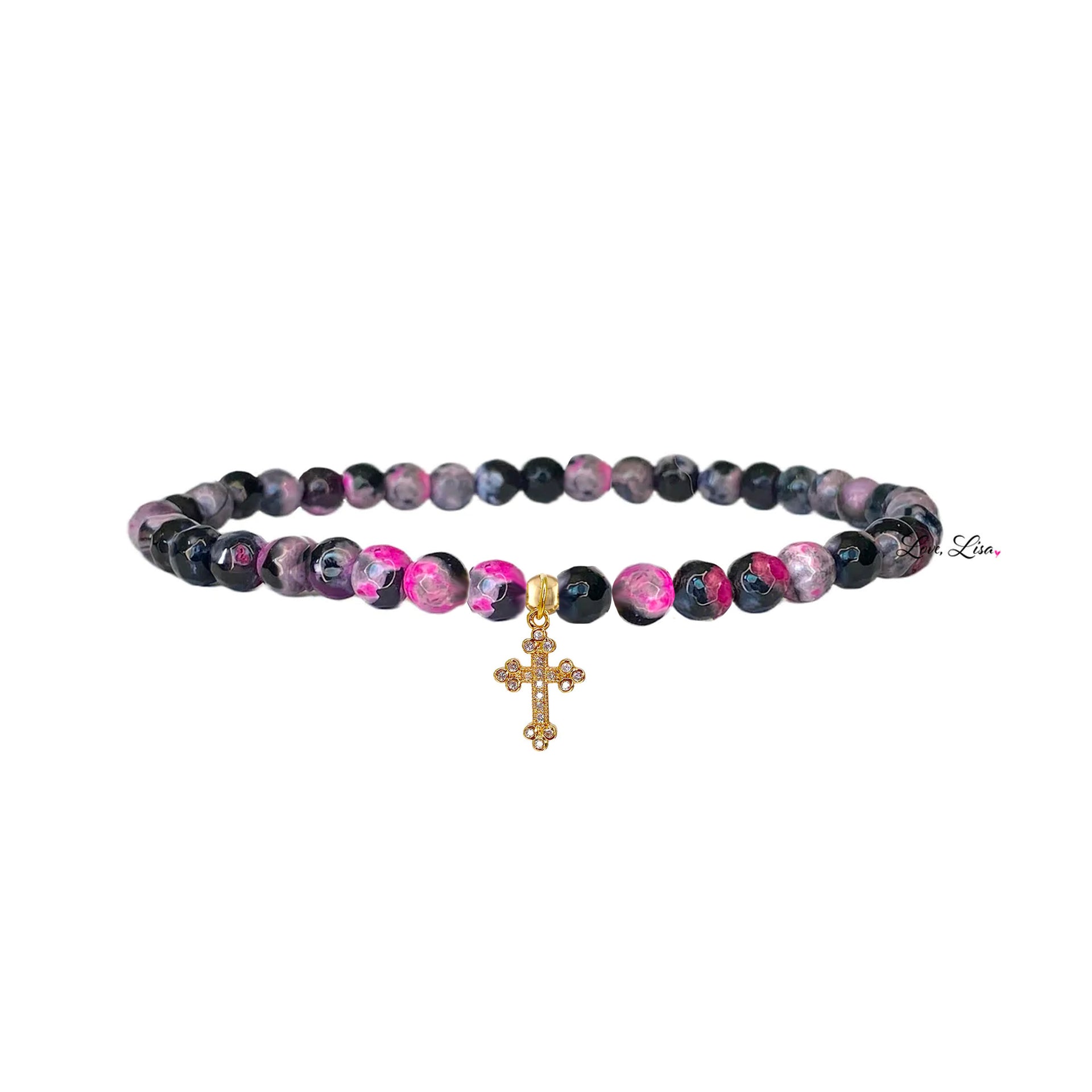 christine cross anklet black pink beaded anklet with cross charm