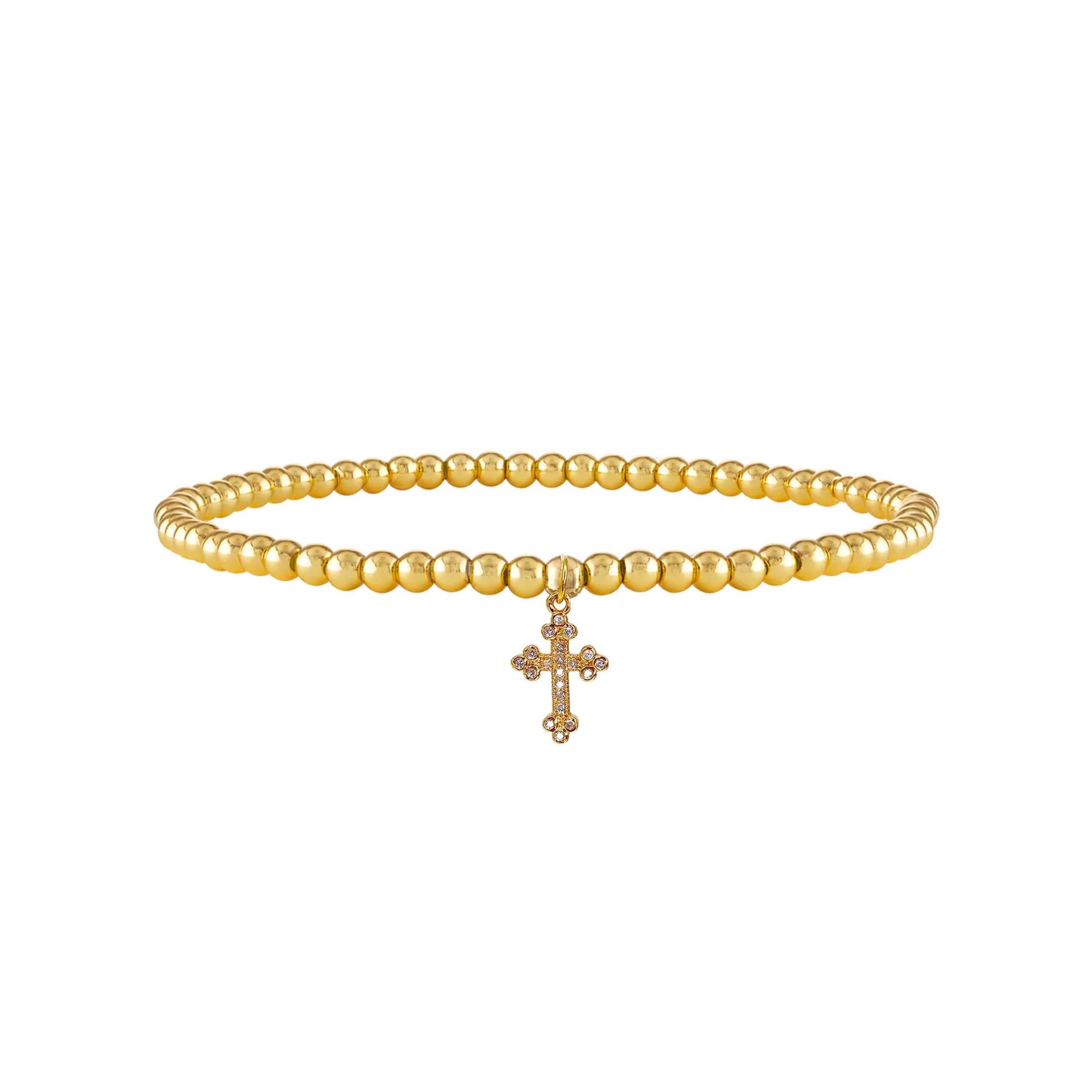 christine cross anklet in gold beaded style with cross charm
