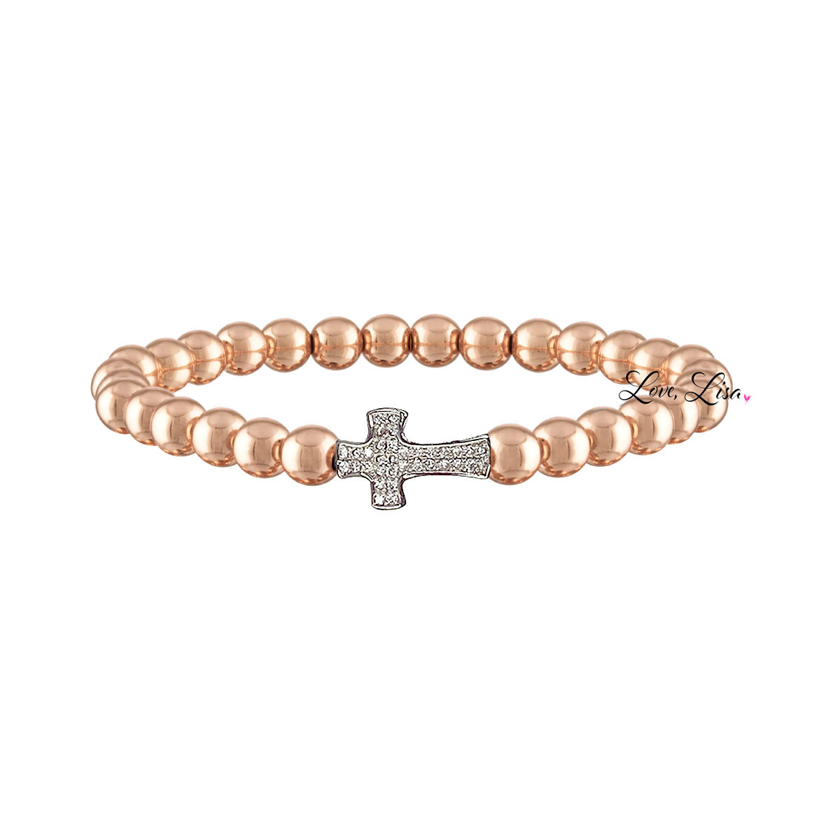 christine cross bracelet rose gold beaded stretch bracelet
