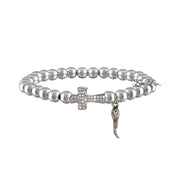 love lisa christine italian horn cornicello cross bracelet silver beaded stretch bracelet with horn and crystal cross charm