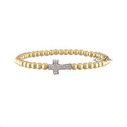 love lisa christine sparkling cross beaded bracelet gold brass beads with silver cubic zirconia cross charm