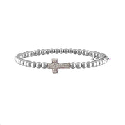 christine sparkling cross beaded bracelet silver brass beads with cubic zirconia cross charm