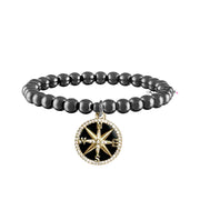 cindi compass bracelet black beaded bracelet with gold compass charm