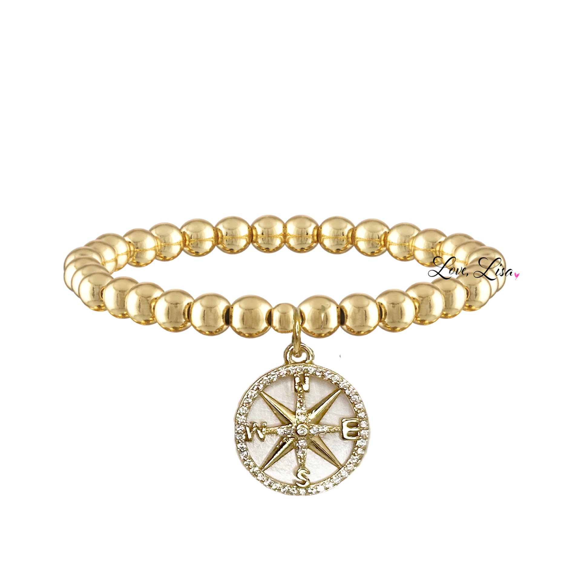 love lisa cindi compass bracelet gold beaded bracelet with mother of pearl compass charm