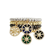 love lisa cindi compass bracelet stack display gold silver black and green compass charm bracelets