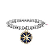 cindi compass bracelet silver beaded bracelet with blue mother of pearl compass charm