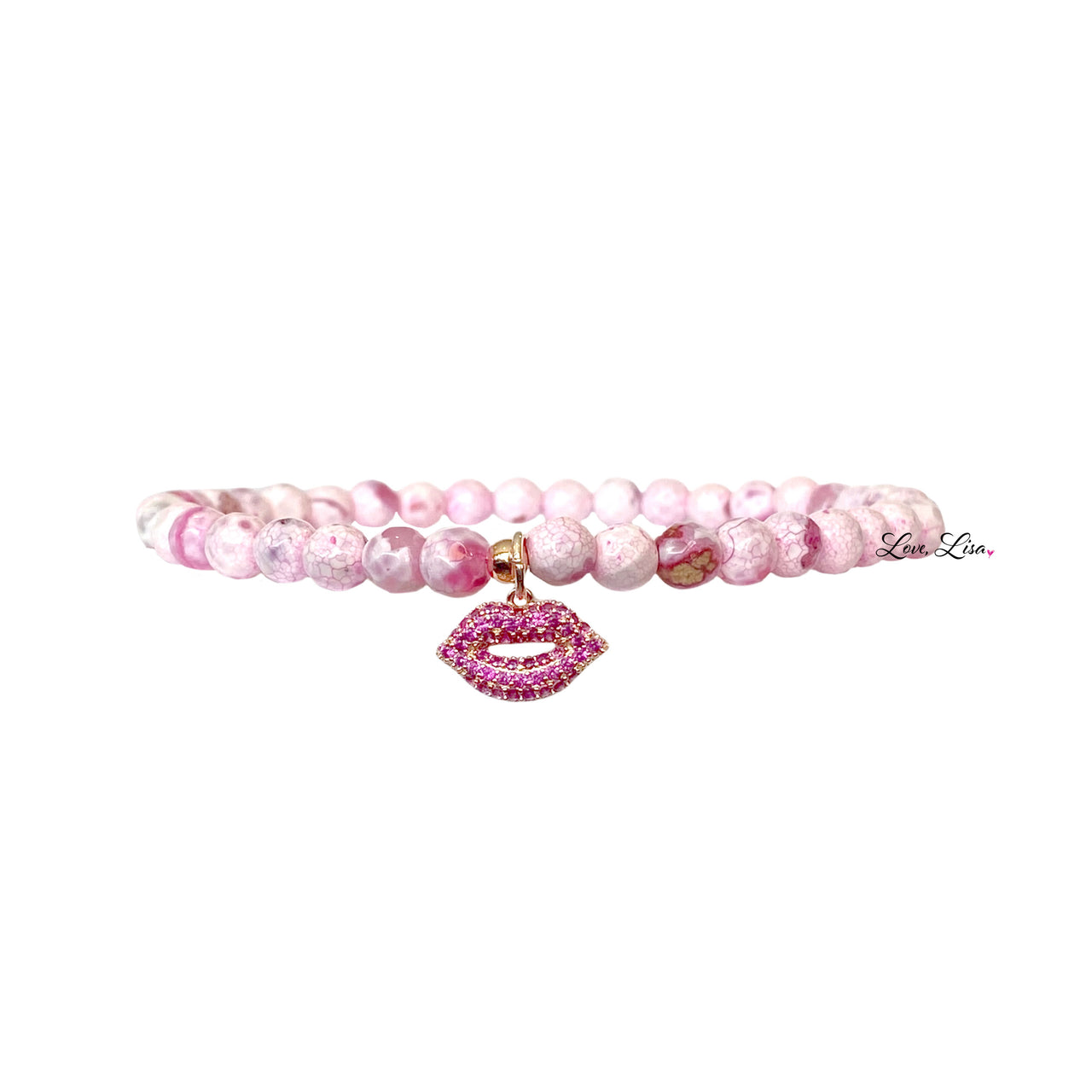 cotton candy lips anklet with pink beads and hot pink charm love lisa