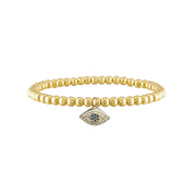 cynthia small eye bracelet gold brass beads with blue pave evil eye charm