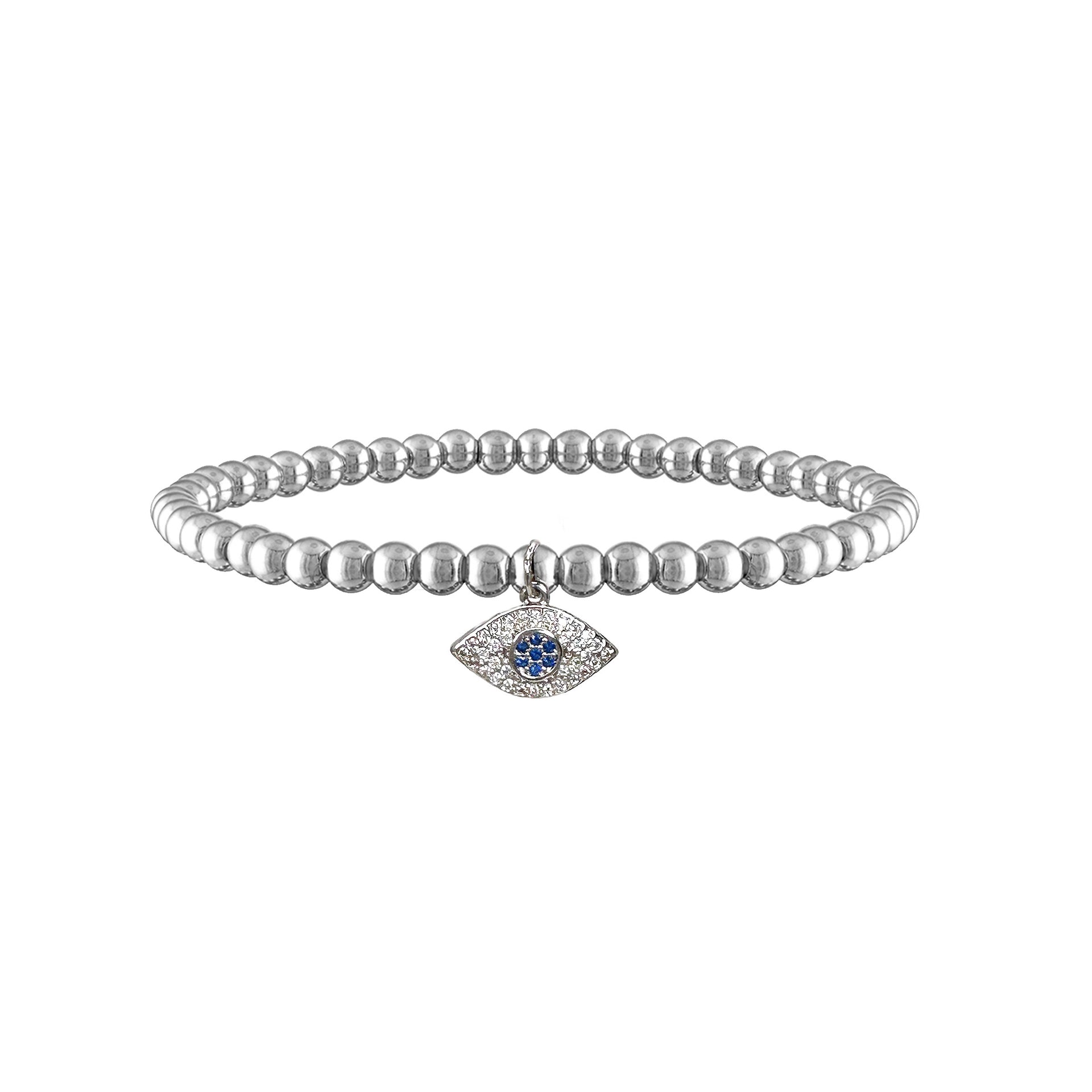 love lisa cynthia small eye bracelet silver beaded bracelet with blue pave evil eye charm