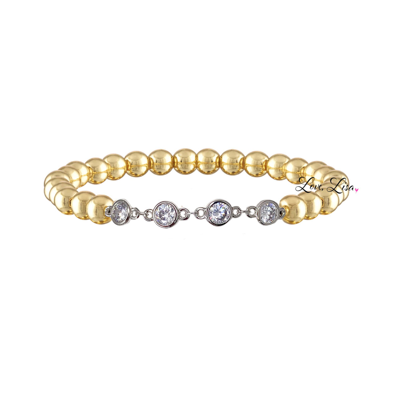 Danielle gold beaded stretch bracelet with silver rhinestones by Love Lisa