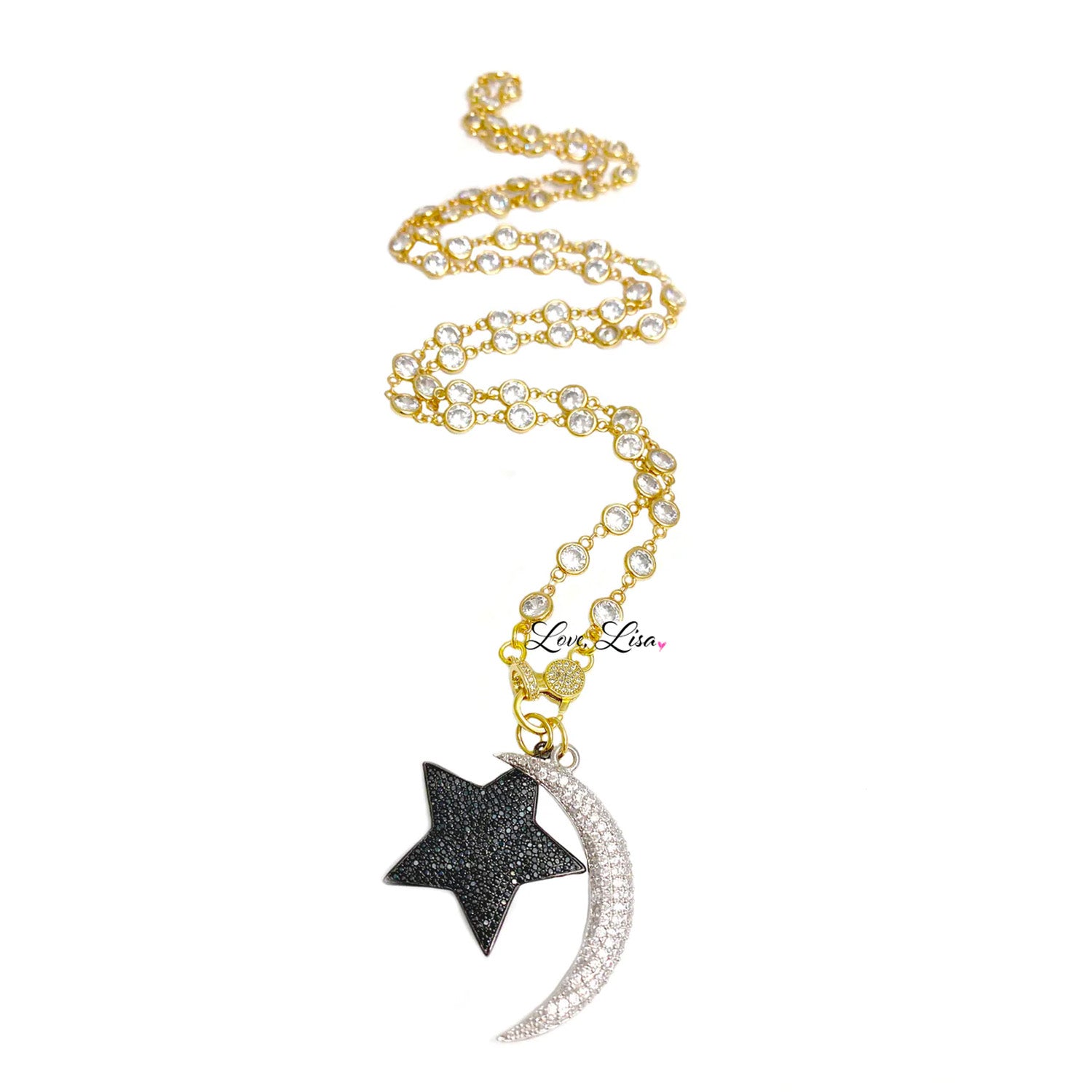 danielle diamond clasp necklace gold styled with star and moon charmcharm 