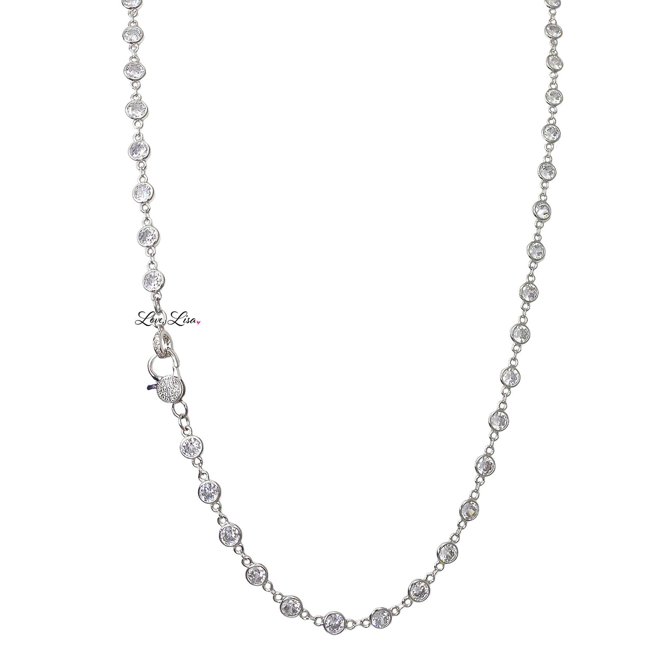love lisa danielle diamond clasp necklace silver chain with pave diamond clasp